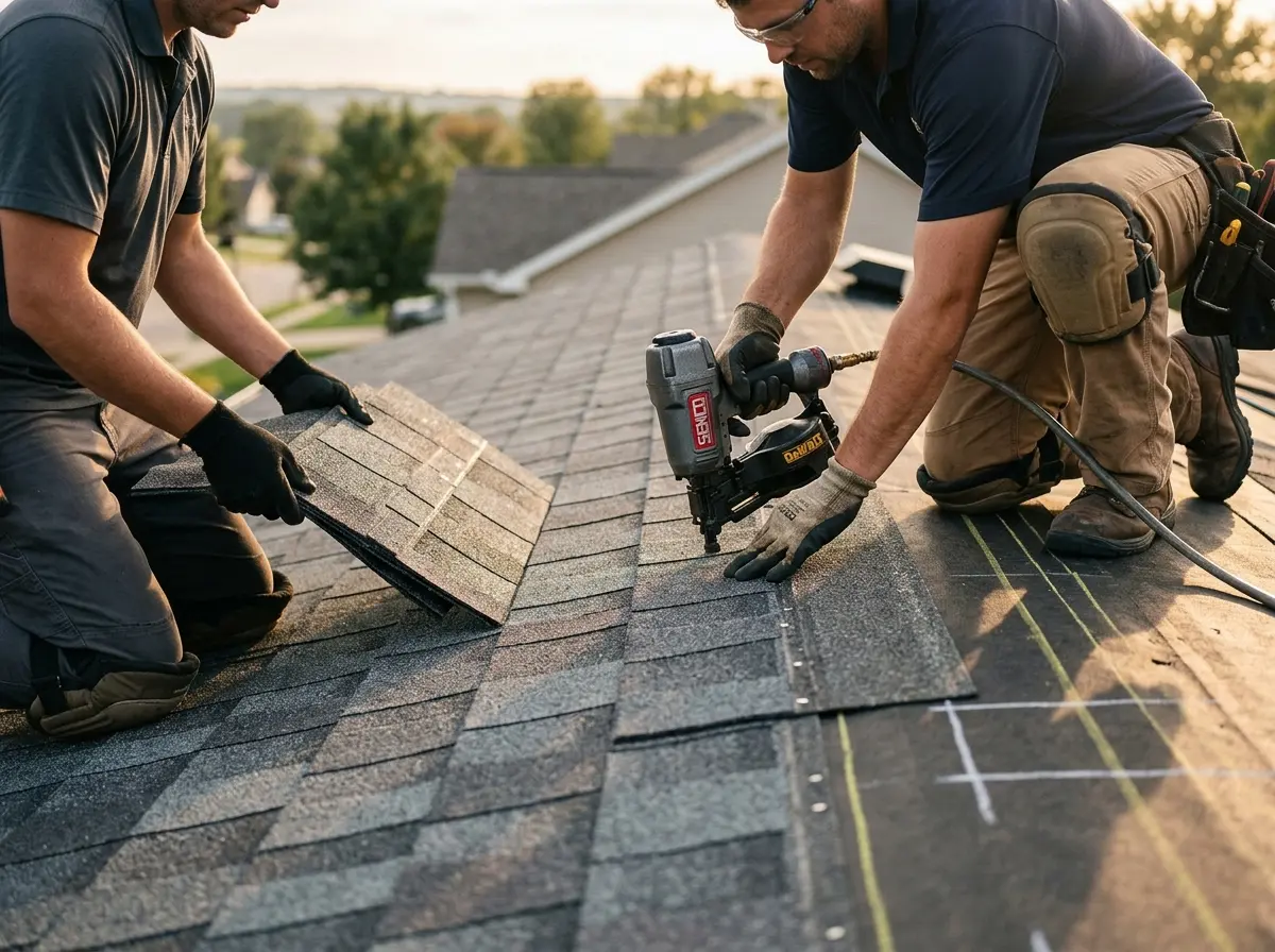 Professional roofer working on a residential roof in Jamul